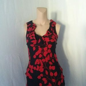 Red and black floral print blouse